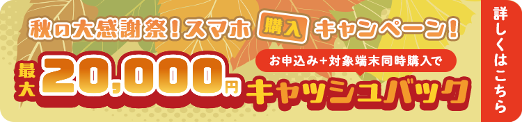 秋の大感謝祭！スマホ購入キャンペーン！　詳しくはクリック！