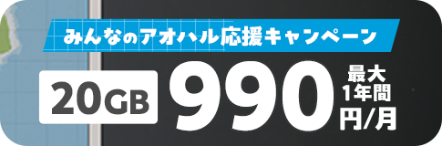 大容量プランがおトク！20GB 990円／月 詳しくはクリック！