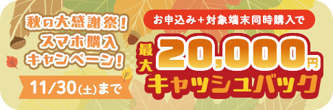 秋の大感謝祭！スマホ購入キャンペーン！詳しくはクリック！