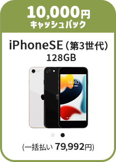 iPhoneSE（第3世代）128GB 端末色の種類（スターライト、ミッドナイト）、端末料金（一括払い 79,992円）