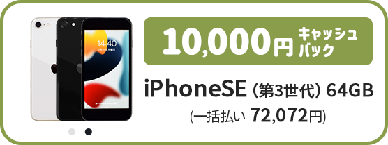 iPhoneSE（第3世代）64GB 端末色の種類（スターライト、ミッドナイト）、端末料金（一括払い 72,072円）