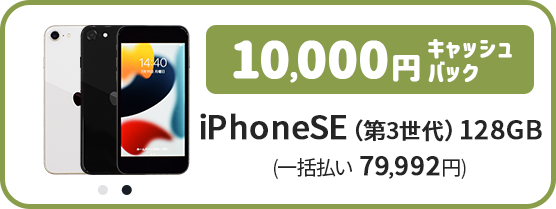 iPhoneSE（第3世代）128GB 端末色の種類（スターライト、ミッドナイト）、端末料金（一括払い 79,992円）